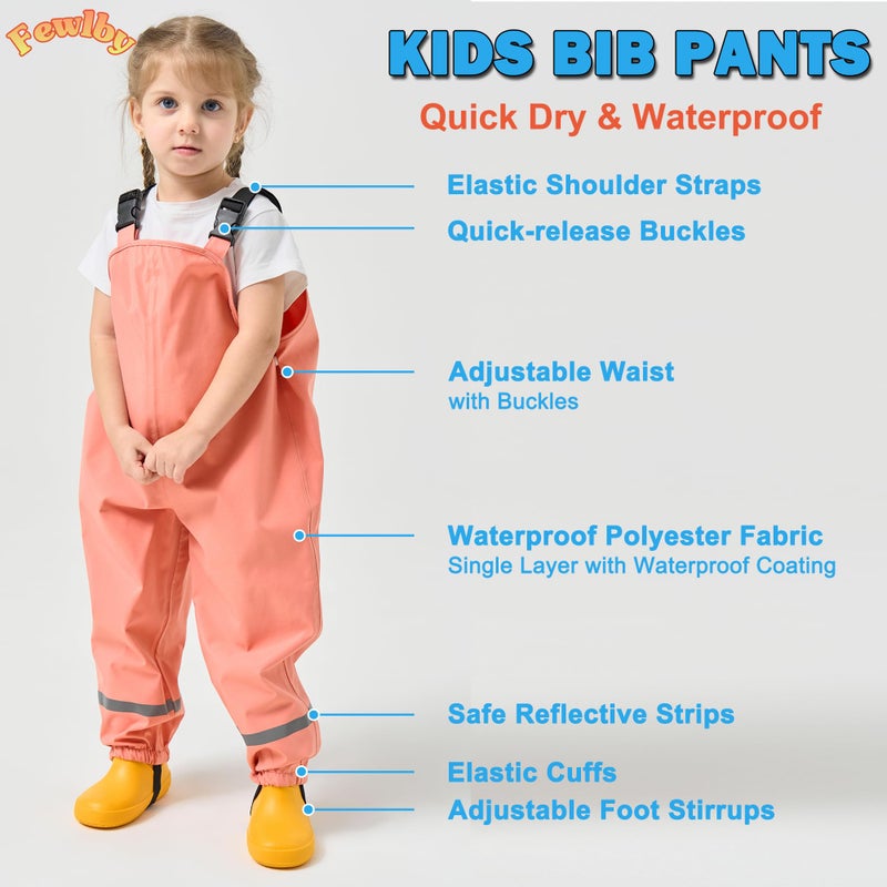 Fewlby Kids Rain Bib Pants, Toddlers Waterproof Suspender Dirty Proof Rain Wear - Image 3