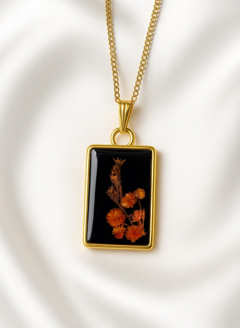 Ready For Chai Real Flower Resin Pendant Necklace – Handmade Botanical Jewelry in Gold | Nature Jewelry Gift for Her - Image 1