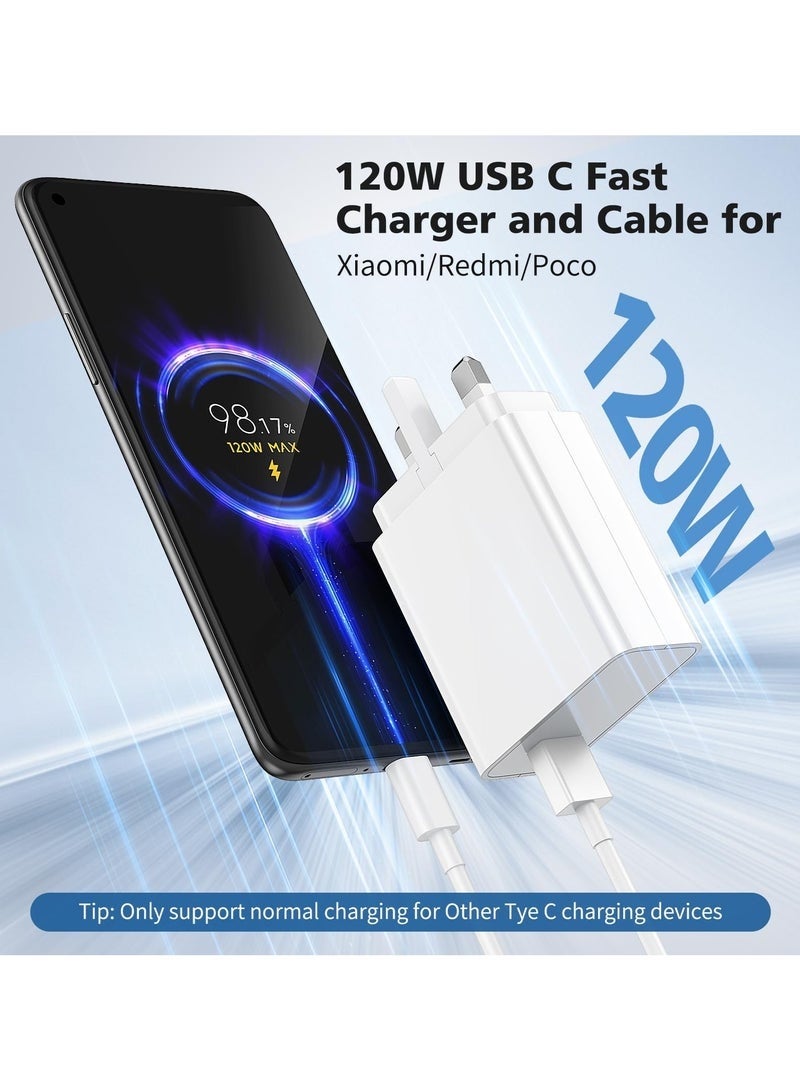 شاحن سريع 120 واط مع كابل سريع 1.0 متر من النوع C 5a، كابل USB C متعدد الوظائف ومحول شحن فائق السرعة لأجهزة Redmi وXIAOMI وPOCO - Image 2