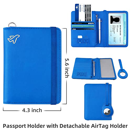 WALNEW AirTag Passport Holder, PU Leather Airtag Wallet RFID Blocking Passport Cover Travel Essentials Case for Women Men (Blue) - Image 4