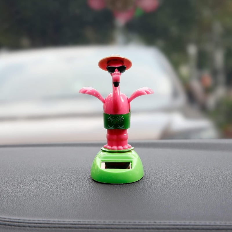 YGMONER Flapping Wings Flamingo Solar Powered Hawaii Style Shaking Ornaments Car Dashboard Dancer Bobble Head (Flamingo A) - Image 2