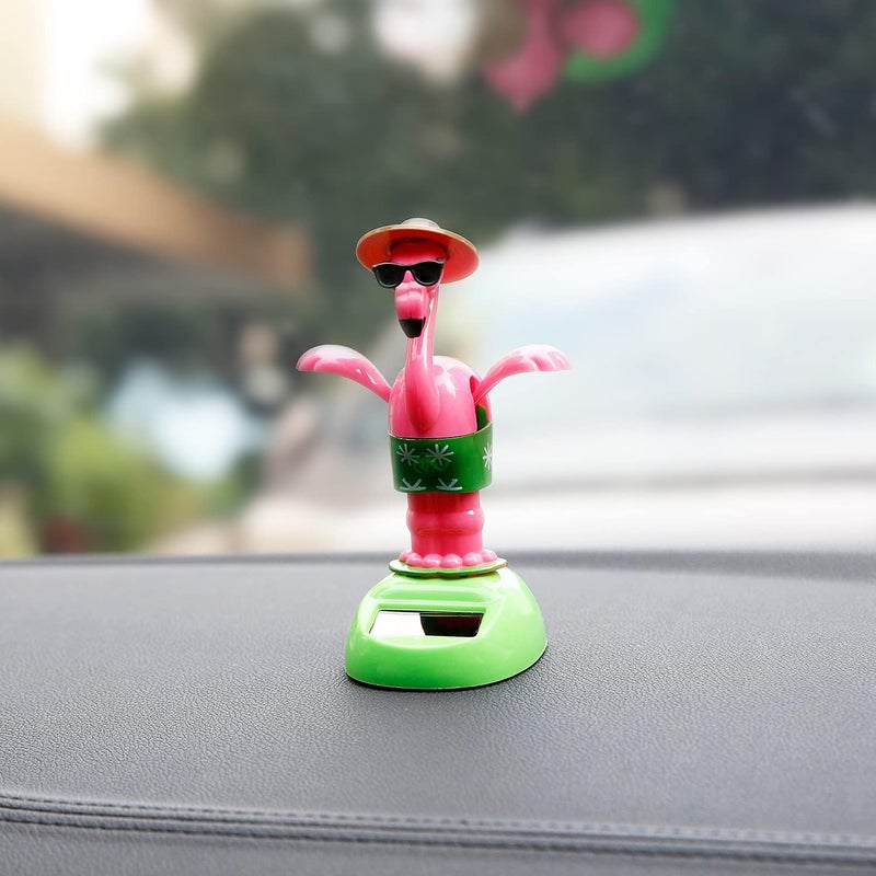 YGMONER Flapping Wings Flamingo Solar Powered Hawaii Style Shaking Ornaments Car Dashboard Dancer Bobble Head (Flamingo A) - Image 3