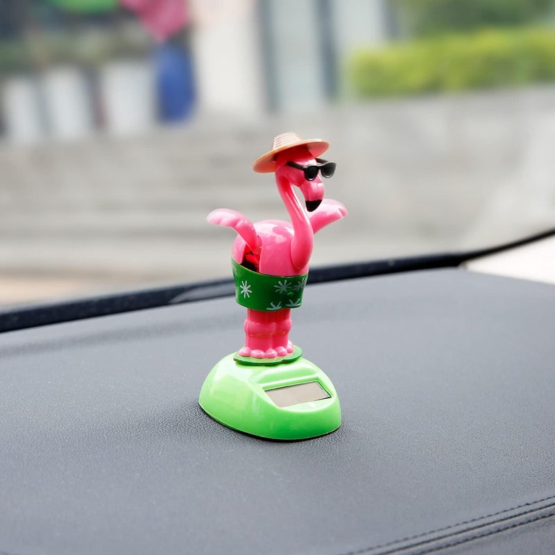 YGMONER Flapping Wings Flamingo Solar Powered Hawaii Style Shaking Ornaments Car Dashboard Dancer Bobble Head (Flamingo A) - Image 1