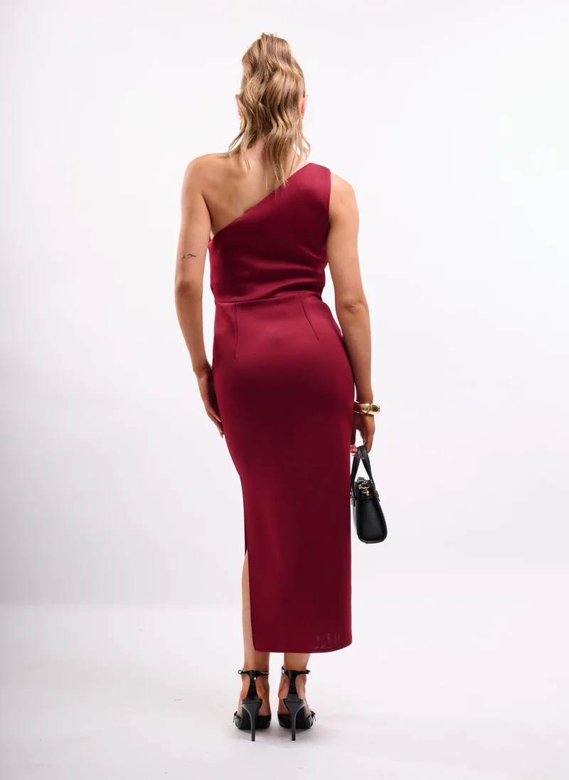 Faia burgundy Structured One Shoulder Midi Dress in Wine for Women | Best Price UAE