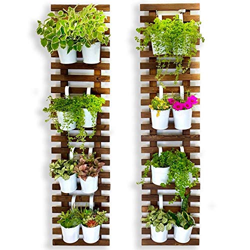 ShopLaLa Wall Planter - 2 Pack, Wooden Hanging Large Planters for Indoor Outdoor Plants, Live Vertical Garden, Plant Wall Mount Flower Pot Holder Hanger Stand Green Herb Wall Decor 47.2" (120cm) - Image 1
