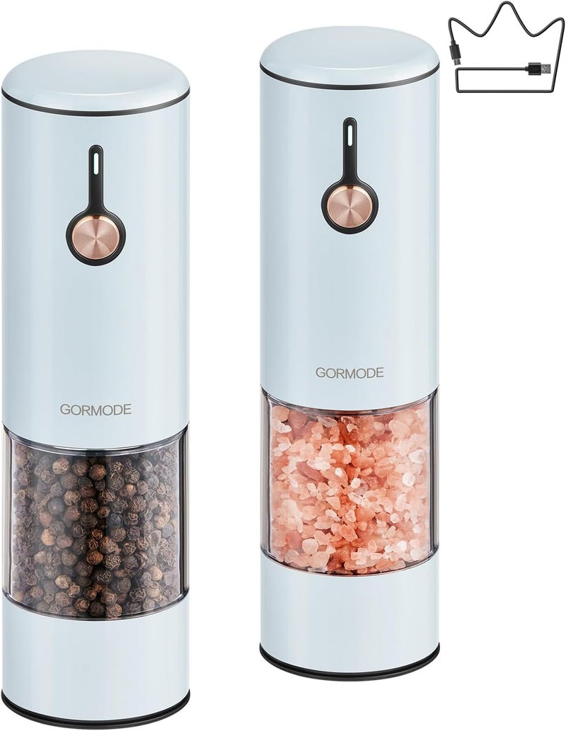 GORMODE Electric Pepper Grinder and Salt Mill Set - Large Capacity USB Rechargeable Automatic Grinder with Dual LED Lights, One-Handed Operation & Slide Cover - Brushed Stainless Steel - Image 1