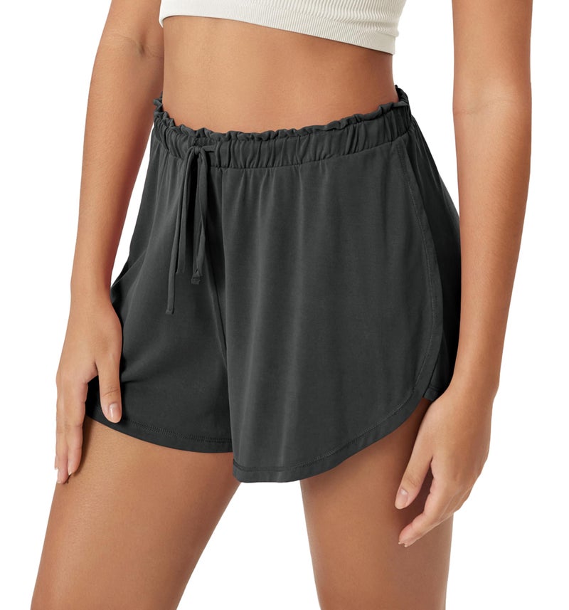 ODODOS Modal Soft Lounge Shorts for Women Drawstring High Waist Casual Sleepwear Lightweight Cozy Pajama Bottom, Black, Large - Image 2