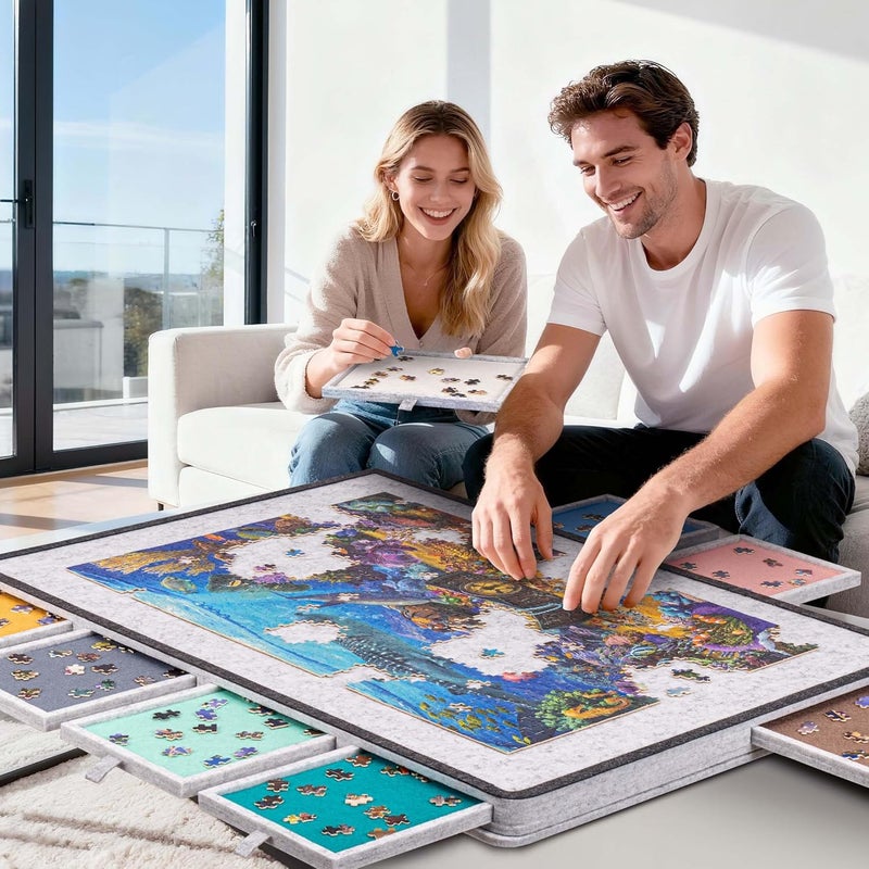 Becko US 1500 Pieces Felt Jigsaw Puzzle Board Light Gray - Image 3