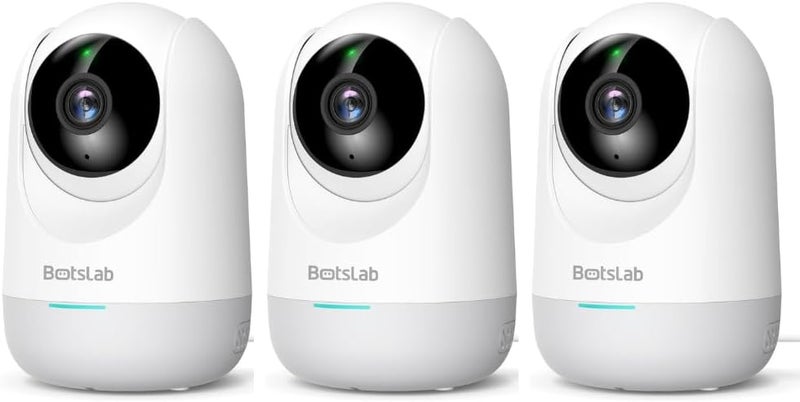 كاميرا أمان داخلية Botslab C212 (3 عبوات)، دقة 1080p 2K، دوران 360° وإمالة، كشف الحركة بالذكاء الاصطناعي، رؤية ليلية ملونة كاملة، متوافقة مع المنزل الذكي، إعداد سهل