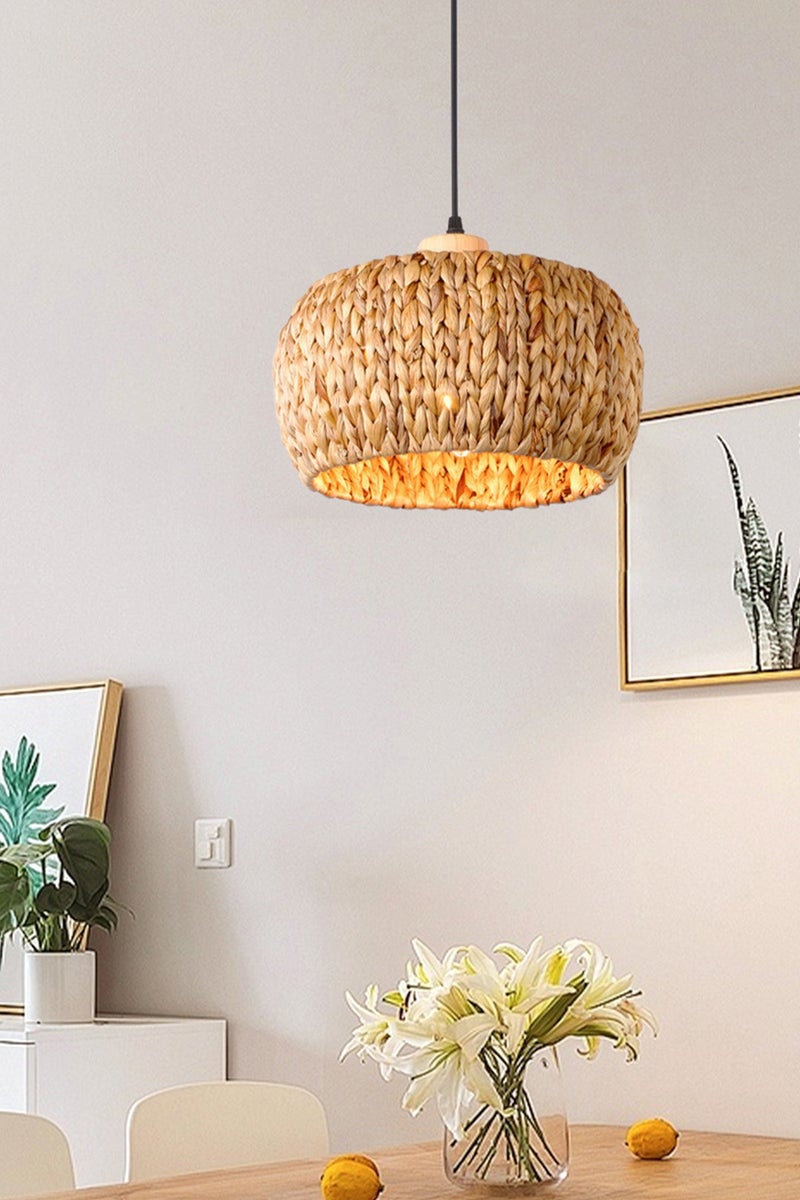 OSSO Rattan Hand-Woven LED Pendant Light Retro Bamboo Rattan Chandelier Ceiling Light Handmade Weaving Hanging Lamp for Living Room Bedroom Restaurant Cafe Shop Warm Light - Image 3