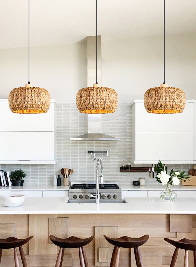 OSSO Rattan Hand-Woven LED Pendant Light Retro Bamboo Rattan Chandelier Ceiling Light Handmade Weaving Hanging Lamp for Living Room Bedroom Restaurant Cafe Shop Warm Light - Image 5