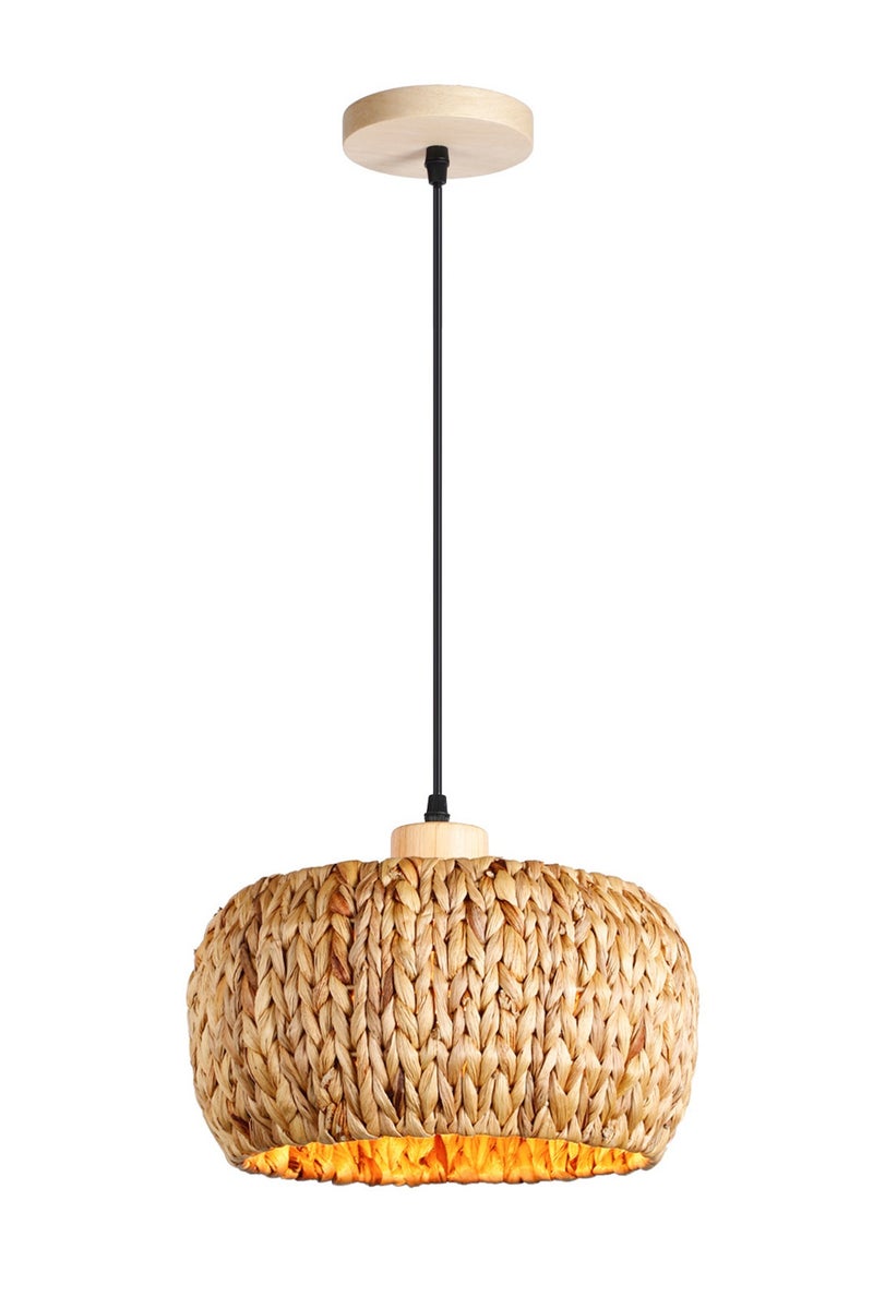 OSSO Rattan Hand-Woven LED Pendant Light Retro Bamboo Rattan Chandelier Ceiling Light Handmade Weaving Hanging Lamp for Living Room Bedroom Restaurant Cafe Shop Warm Light - Image 1
