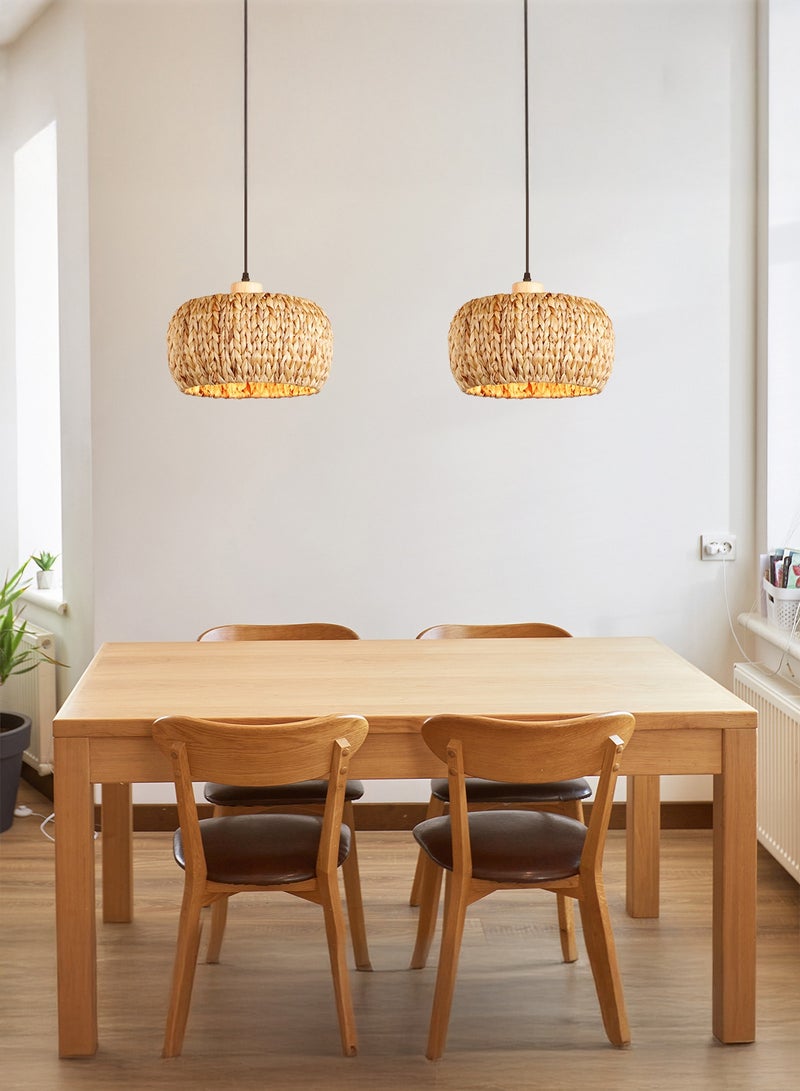 OSSO Rattan Hand-Woven LED Pendant Light Retro Bamboo Rattan Chandelier Ceiling Light Handmade Weaving Hanging Lamp for Living Room Bedroom Restaurant Cafe Shop Warm Light - Image 4