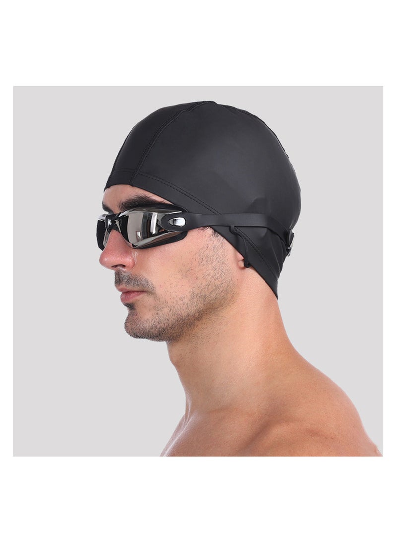 NOVOLAN Swimming Goggles 4 Set, Ear Plugs Nose Clip Clear Vision HD Waterproof and Anti-fog Swimming Glasses Men and Women Large Frame Electroplating Swim Goggles with Swimming Cap Set (Black) - Image 5