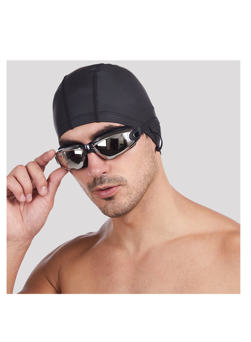 NOVOLAN Swimming Goggles 4 Set, Ear Plugs Nose Clip Clear Vision HD Waterproof and Anti-fog Swimming Glasses Men and Women Large Frame Electroplating Swim Goggles with Swimming Cap Set (Black) - Image 4
