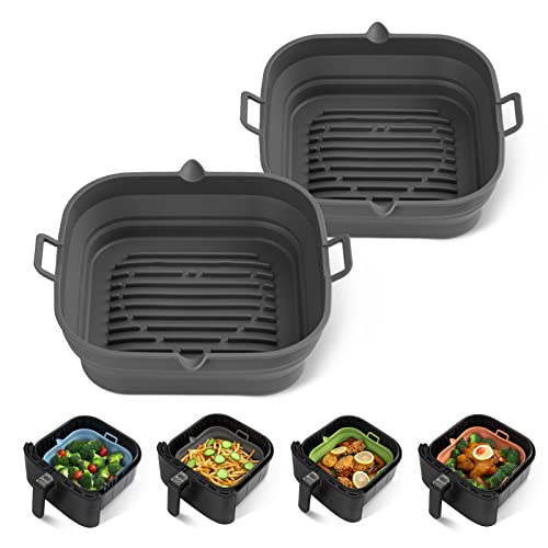 Loveuing [2 Pack] Silicone Air Fryer Liners Square - Reusable Airfryer Basket - Easy to Clean Air Fryers Pot for 5.8 to 8 Qt Large Air Fryer Baking Tray Oven Accessories, 8.5 Inch - Image 1