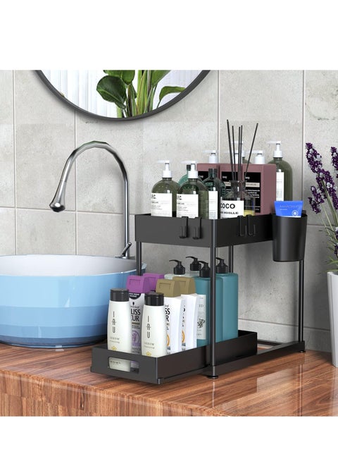 Under Sink Organizers and Storage Pull Out Sliding Drawer 2 Tier Multi-purpose Kitchen Under the Sink Organizer Under Bathroom Sink Shelf Storage Rack for Countertop Laundry