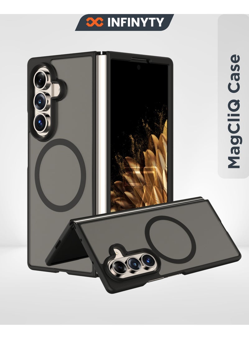 INFINYTY Samsung Fold 7 Frosted Case – Gleam (Black) Matte Back, Wireless Charging Compatible, Military-Grade Drop Protection, Translucent Frosted Back, Air Cushion Corners, Soft-Touch Finish, Scratch-Resistant, Hybrid Cover - Image 1