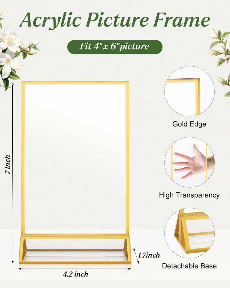Alffun 12 Pack Gold Acrylic Sign Holders 4x6, Double Sided Vertical Stand Clear Picture Frame Stands, Menu Flyer Holder for Wedding Table Numbers, Restaurant Signs, Party and Office Photos - Image 4