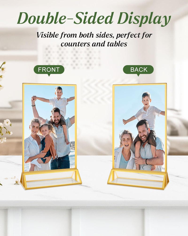 Alffun 12 Pack Gold Acrylic Sign Holders 4x6, Double Sided Vertical Stand Clear Picture Frame Stands, Menu Flyer Holder for Wedding Table Numbers, Restaurant Signs, Party and Office Photos - Image 5