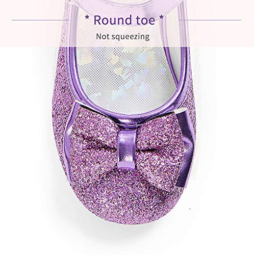 Stelle Girls Dress Shoes Glitter Princess Shoe Flower Mary Jane Low Heels Party Wedding Prom Footwear for Toddler Kids(T08-Purple, 10MT) - Image 4