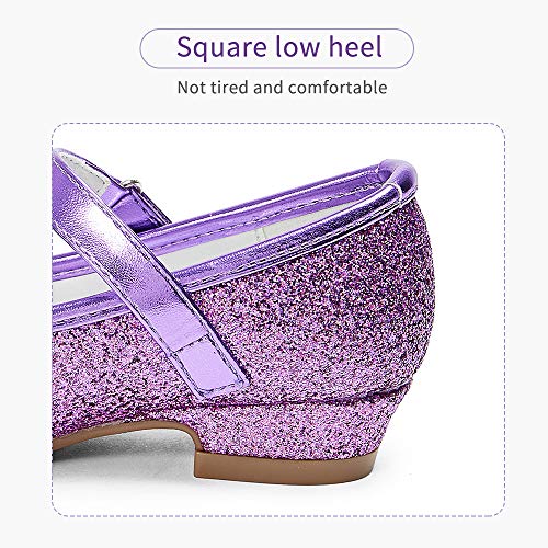 Stelle Girls Dress Shoes Glitter Princess Shoe Flower Mary Jane Low Heels Party Wedding Prom Footwear for Toddler Kids(T08-Purple, 10MT) - Image 5