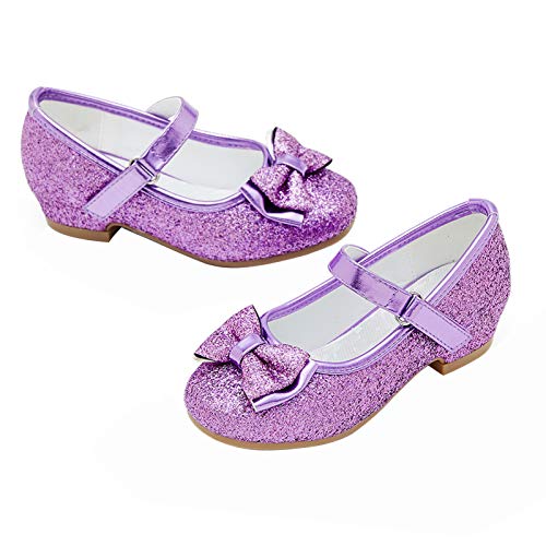 Stelle Girls Dress Shoes Glitter Princess Shoe Flower Mary Jane Low Heels Party Wedding Prom Footwear for Toddler Kids(T08-Purple, 10MT) - Image 1