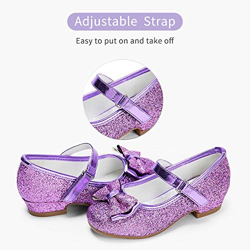 Stelle Girls Dress Shoes Glitter Princess Shoe Flower Mary Jane Low Heels Party Wedding Prom Footwear for Toddler Kids(T08-Purple, 10MT) - Image 3