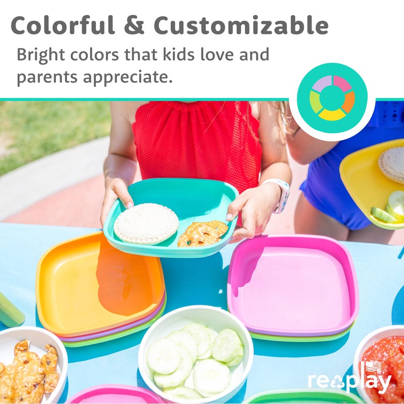Re-Play Toddler Plates - 22 Oz. Deep-Walled Flat Kids Plates - Dishwasher & Microwave Safe - Made in USA - Set of 3-7.37" x 7.37" x 1.25" - A Princess - Image 2