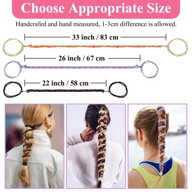 TBUKEOM Spiral Hair Ties for Women, 3 Packs Colorful Elastic Braided Hair Bands, Snag Free Ponytail Holders for Fine Thin Long Curly Hair, for Swimming Sports Gym & Outdoor Activities (22", 26", 33") - Image 2