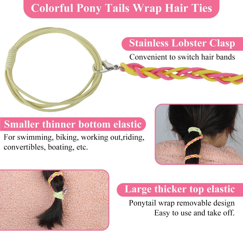 TBUKEOM Spiral Hair Ties for Women, 3 Packs Colorful Elastic Braided Hair Bands, Snag Free Ponytail Holders for Fine Thin Long Curly Hair, for Swimming Sports Gym & Outdoor Activities (22", 26", 33") - Image 3