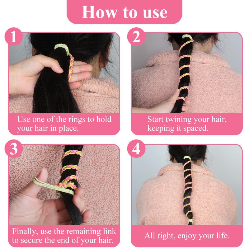 TBUKEOM Spiral Hair Ties for Women, 3 Packs Colorful Elastic Braided Hair Bands, Snag Free Ponytail Holders for Fine Thin Long Curly Hair, for Swimming Sports Gym & Outdoor Activities (22", 26", 33") - Image 5