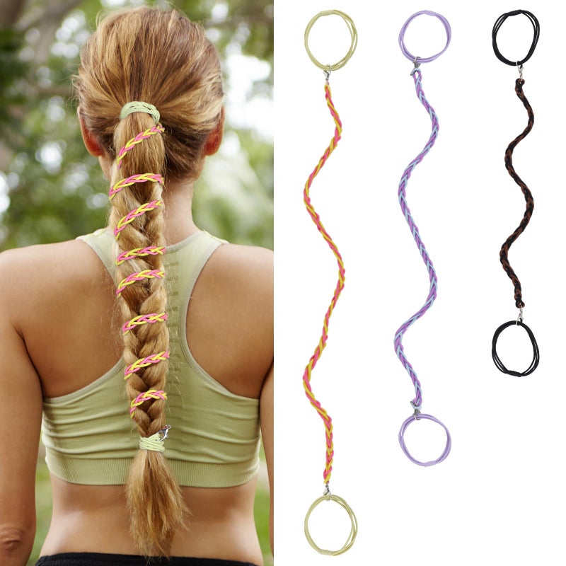 TBUKEOM Spiral Hair Ties for Women, 3 Packs Colorful Elastic Braided Hair Bands, Snag Free Ponytail Holders for Fine Thin Long Curly Hair, for Swimming Sports Gym & Outdoor Activities (22", 26", 33") - Image 1