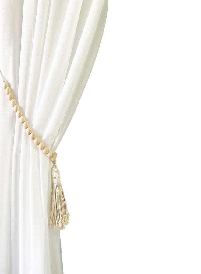 ZILucky Set of 2 Farmhouse Beaded Wood Curtain Tiebacks with Tassels Housewarming Gift Window Curtain Holdbacks Tie Band for Drapes Home Party Décor Accessories - Image 2