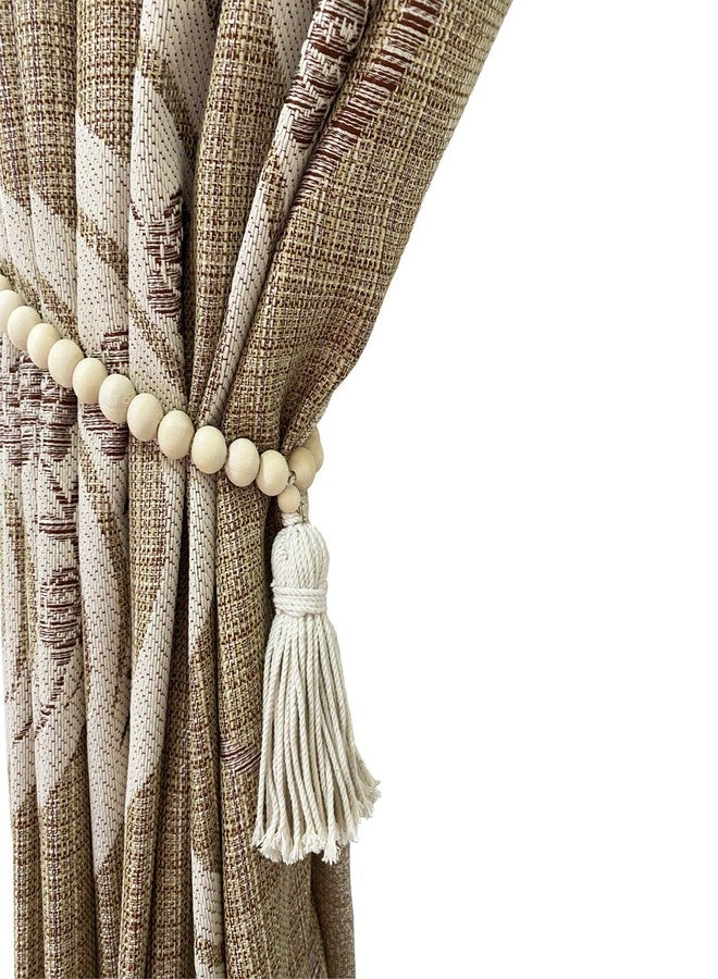 ZILucky Set of 2 Farmhouse Beaded Wood Curtain Tiebacks with Tassels Housewarming Gift Window Curtain Holdbacks Tie Band for Drapes Home Party Décor Accessories - Image 1