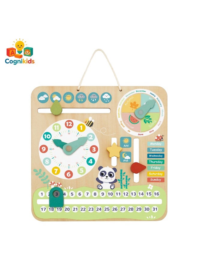 COGNIKIDS تقويمى - تقويم مزرعة مونتيسوري الخشبي للأطفال | لعبة تعليمية يومية مع الحيوانات والفصول والطقس | لعبة حائط تعليمية للأطفال الصغار ومرحلة ما قبل المدرسة (22.5 × 22.5 سم) - Image 1