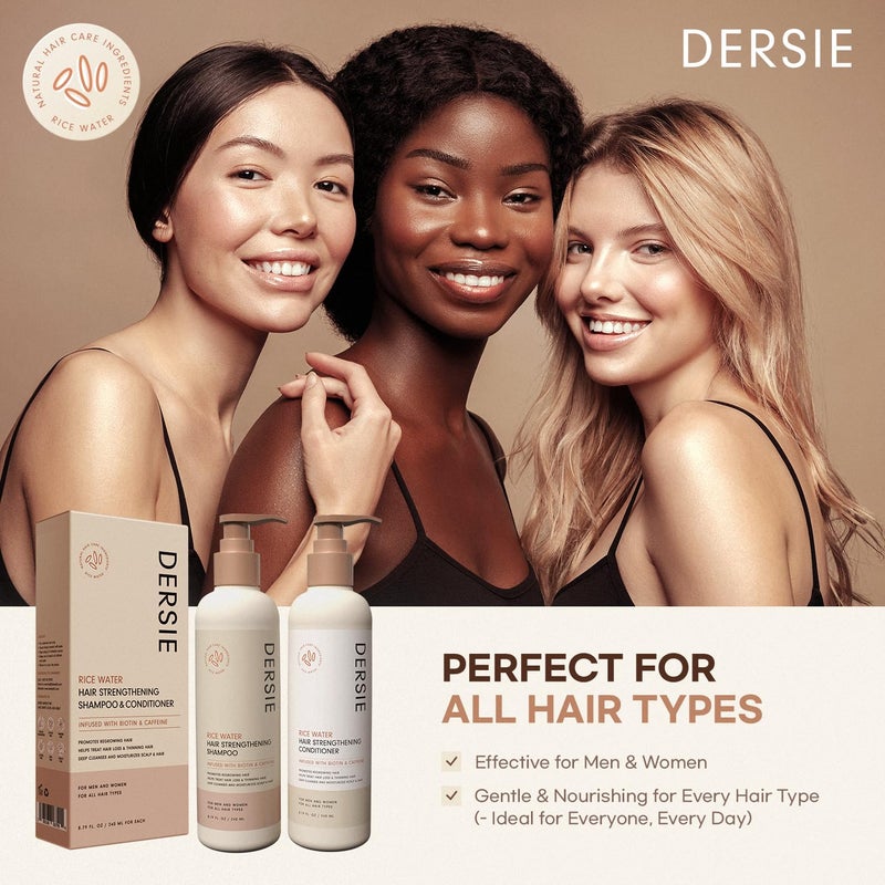 Dersie Rice Water Hair Growth Shampoo & Conditioner: Biotin & Caffeine Infused for Thinning Hair - Women & Men - Image 5