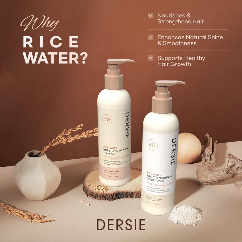 Dersie Rice Water Hair Growth Shampoo & Conditioner: Biotin & Caffeine Infused for Thinning Hair - Women & Men - Image 2