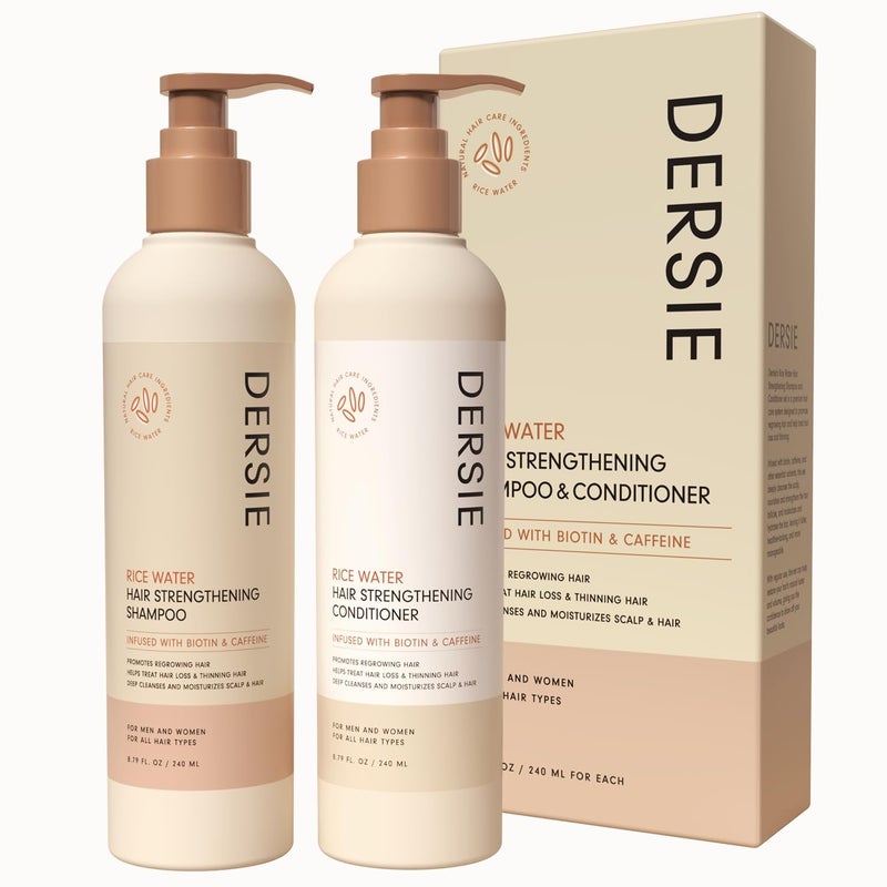 Dersie Rice Water Hair Growth Shampoo & Conditioner: Biotin & Caffeine Infused for Thinning Hair - Women & Men - Image 1