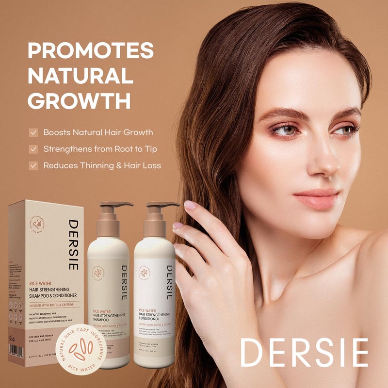 Dersie Rice Water Hair Growth Shampoo & Conditioner: Biotin & Caffeine Infused for Thinning Hair - Women & Men - Image 4