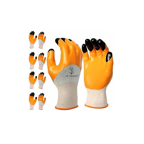 SR TRENDS Safety Gloves - Nylon Nitrile Coated Industrial & Home Cut Resistant Hand Gloves (ORANGE/BLK (DOUBLE COATED), PACK OF 10 PAIRS) - Image 5