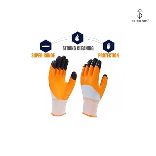 SR TRENDS Safety Gloves - Nylon Nitrile Coated Industrial & Home Cut Resistant Hand Gloves (ORANGE/BLK (DOUBLE COATED), PACK OF 10 PAIRS) - Image 4