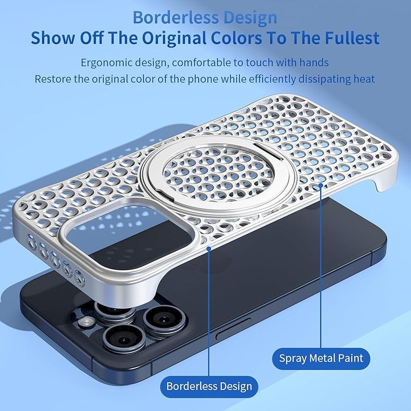 guppy for iPhone 15 Pro Max Bezel Less Slim Hard Shockproof Thin Case Heat Dissipation Case 【Compatible with MagSafe】 with Magnetic Invisible Stand Cooling Down Protective Phone Case-Black - Image 5