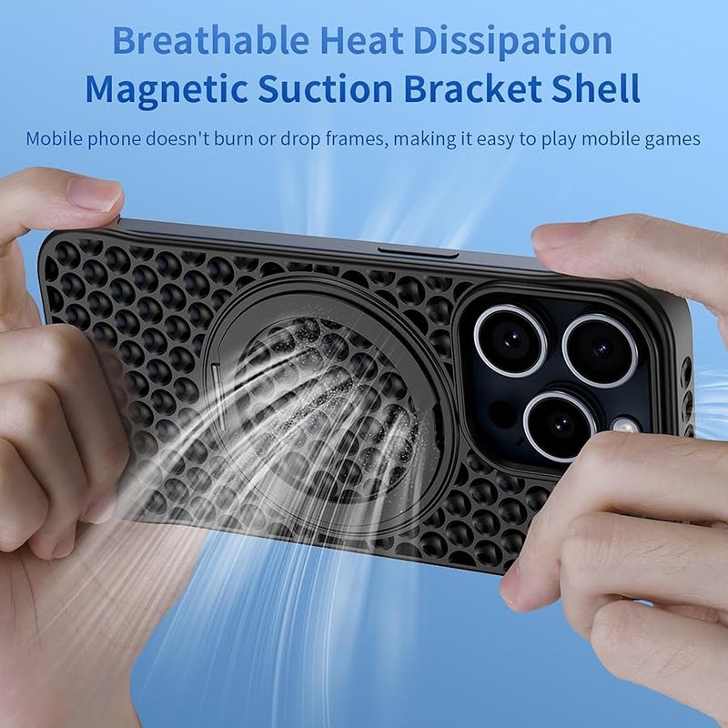 guppy for iPhone 15 Pro Max Bezel Less Slim Hard Shockproof Thin Case Heat Dissipation Case 【Compatible with MagSafe】 with Magnetic Invisible Stand Cooling Down Protective Phone Case-Black - Image 3