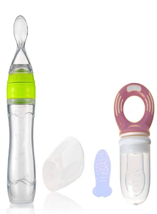 BCARE Bpa-Free Soft Silicone Sipper Juice Milk Rice Spoon Feeding Bottle with Fruit Nibbler Combo Set for Newborn Baby Infants Kids 0-6 Months 120ml Pack of 1 (Green, 120ml) - Image 1