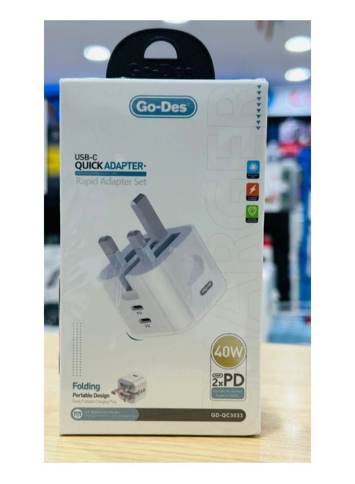 GO-DES Go Des GD-QC3033 Dual USB C Charge Adapter