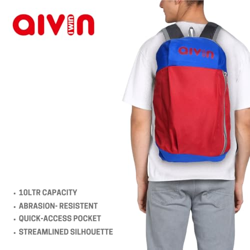 Aivin Booster Backpack | 10L Compact Gym & Travel Backpack for Men | Lightweight, Abrasion-Resistant Bag with Dual Compartments | Padded Back & Straps | Urban Sports & Fitness Daypack (Red/Blue) - Image 2
