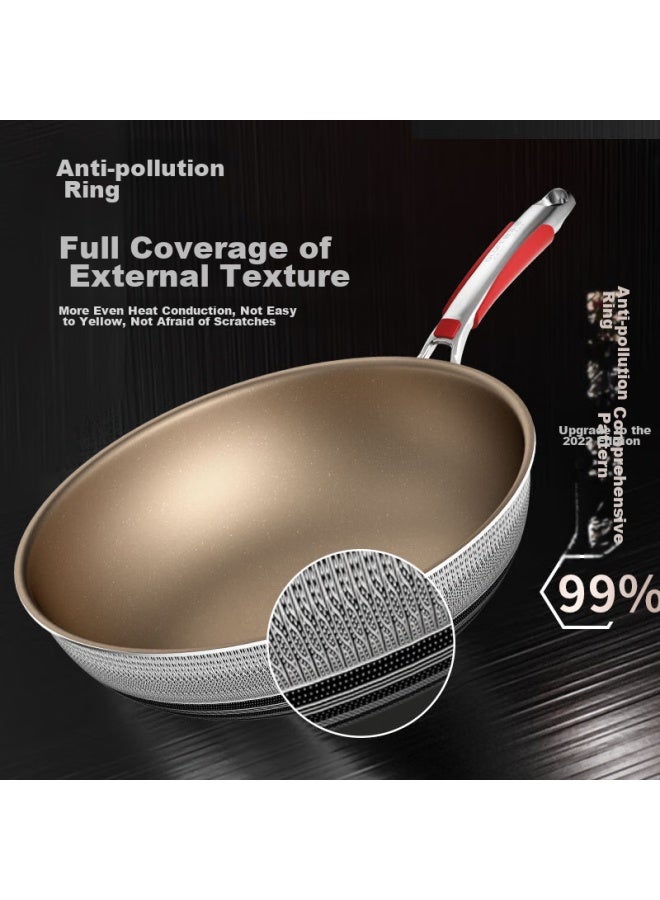 Olofe Non-coated Crystal Steel Titanium Wok, Stainless Steel Honeycomb Frying Pan, Stir-fry And Stew Pan, 32cm Non-coated Non-stick Wok - Image 4