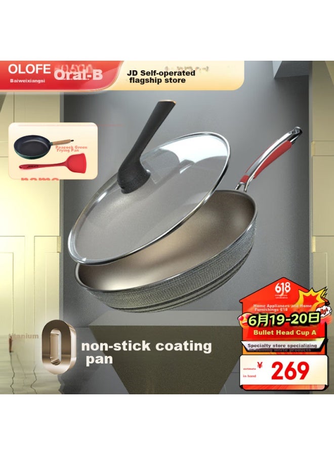 Olofe Non-coated Crystal Steel Titanium Wok, Stainless Steel Honeycomb Frying Pan, Stir-fry And Stew Pan, 32cm Non-coated Non-stick Wok - Image 1