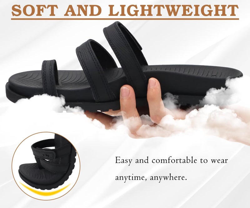 KuaiLu Womens Slides Sandals with Plantar Fasciitis Arch Support Fashion Comfort Adjustable Flat Sandals Ladies Lightweight Orthotic Slip on Sandals Black Size 7 - Image 5